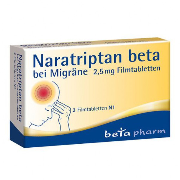 Средство от мигрени с НАРАТРИПТАНОМ NARATRIPTAN beta bei Migräne 2,5 mg Filmtabletten 2 шт betapharm Arzneimittel Средство от мигрени с НАРАТРИПТАНОМ NARATRIPTAN beta bei Migräne 2,5 mg Filmtabletten 2 шт betapharm Arzneimittel